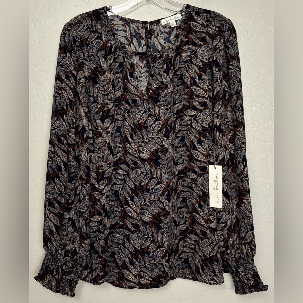 NEW Nine Britton Spencer Keyhole Long Sleeve Floral Boho Career Blouse Sz M 0585